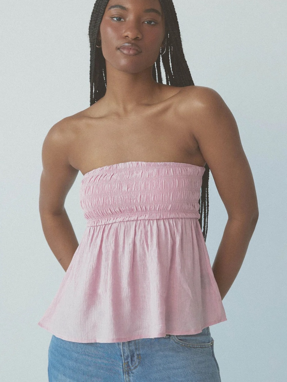 NWT Klassy Network Smocked Flowy Tube Top Brami - Pink